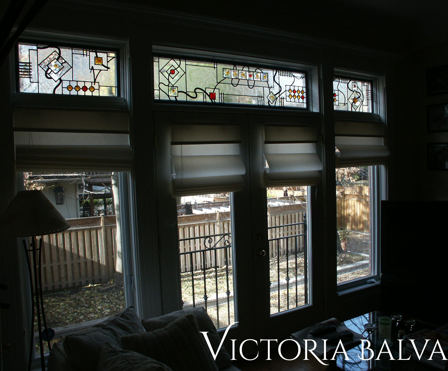 Stained and leaded glass transom windows for the family room