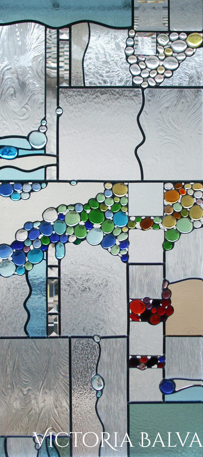 Contemprorary Abstract Stained Beveled Leaded Glass Bathroom Window