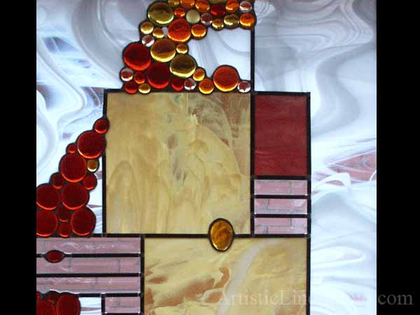 Contemporary decorative stained and leaded glass suspended panelwith spectrum white opal baroque glass