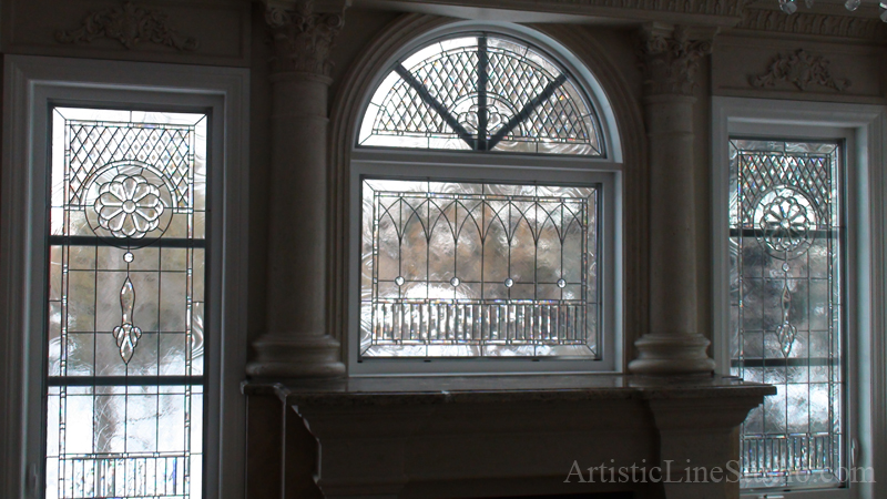  Traditional beveled and leaded glass window in a daytime light