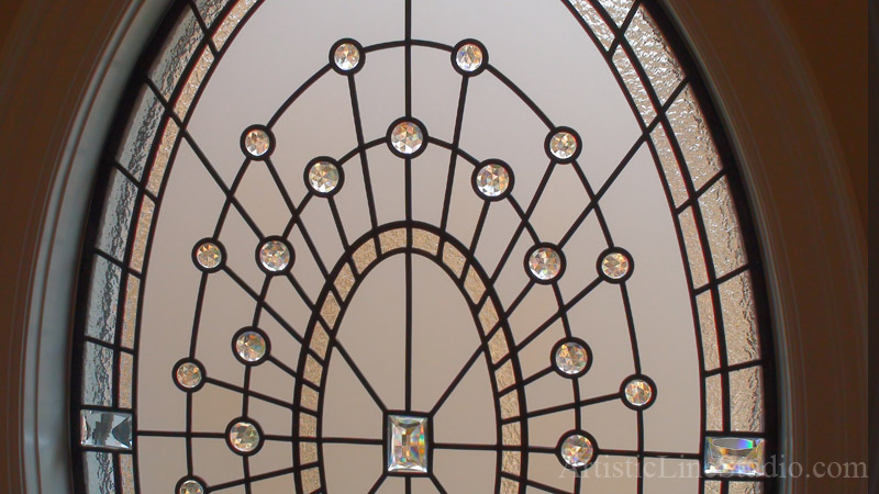  Traditional leaded glass detail with clear jewels and spectrum granite