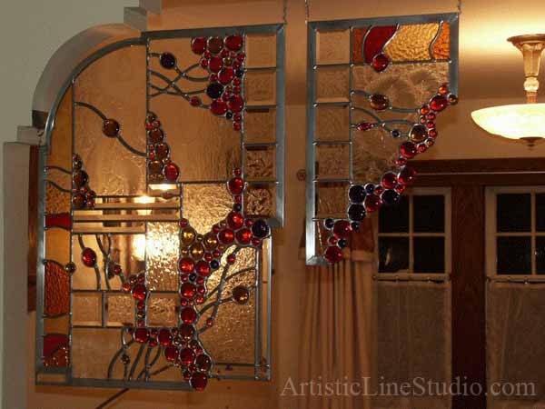 Stained and leaded glass free shape wall divider panels