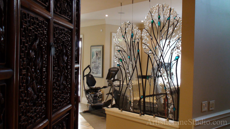 Contemporary leaded glass wall divider 